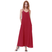 Катя Касин сексуальные женские летние повседневные свободные бретельках V-образным вырезом красное платье Макси KK000700-2